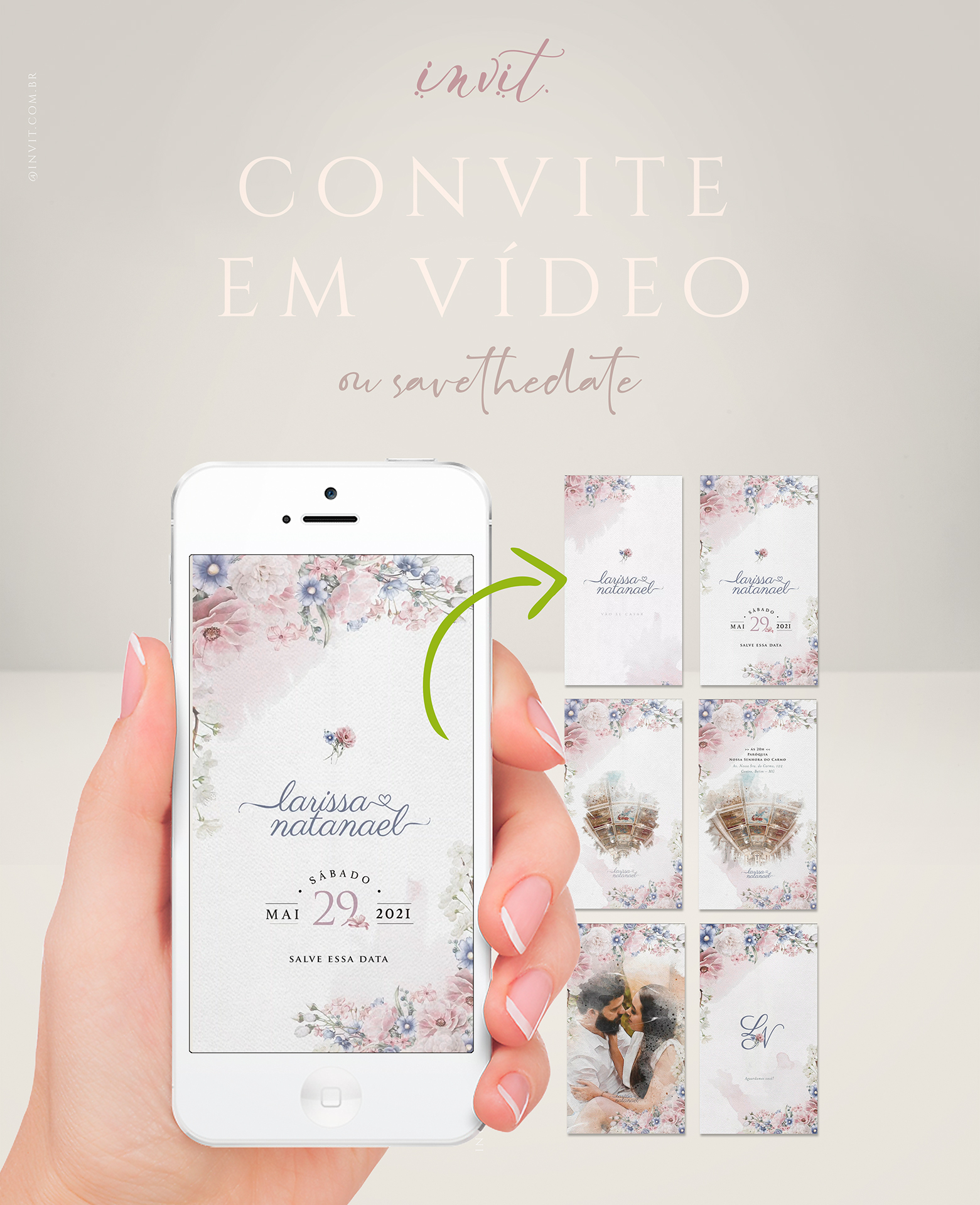 Convite Casamento Virtual Interativo Floral Rosa Whatsapp